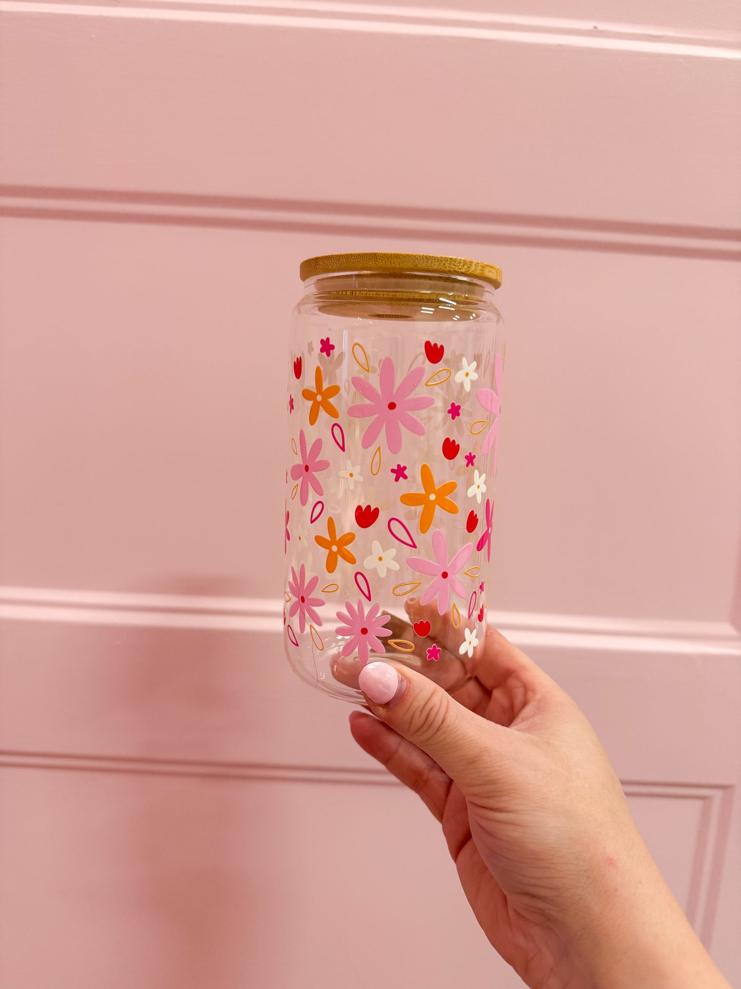 Verre 16 oz | Fleurs orangés/roses