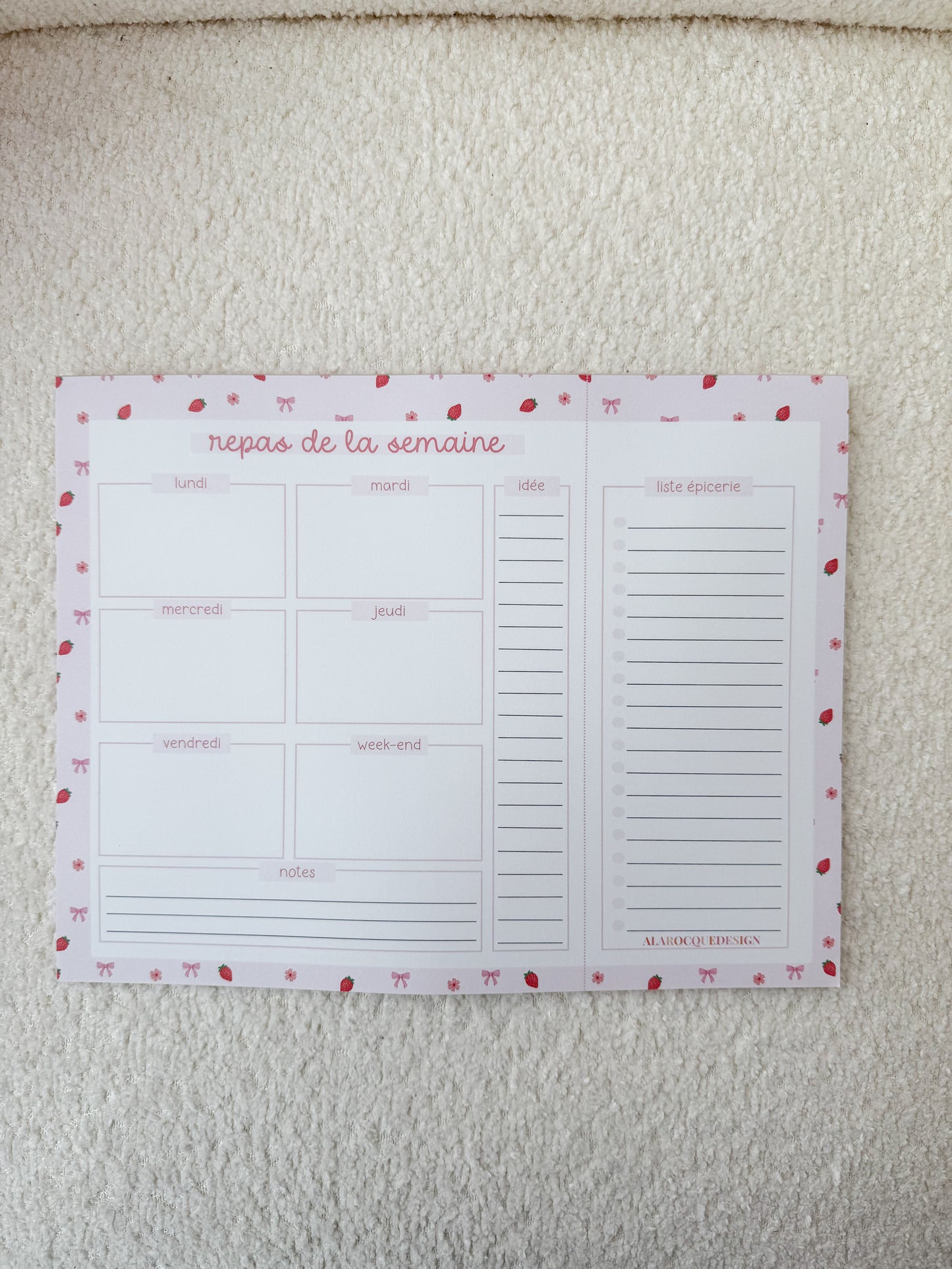 Planificateur | Repas de la semaine | Fraises et boucles
