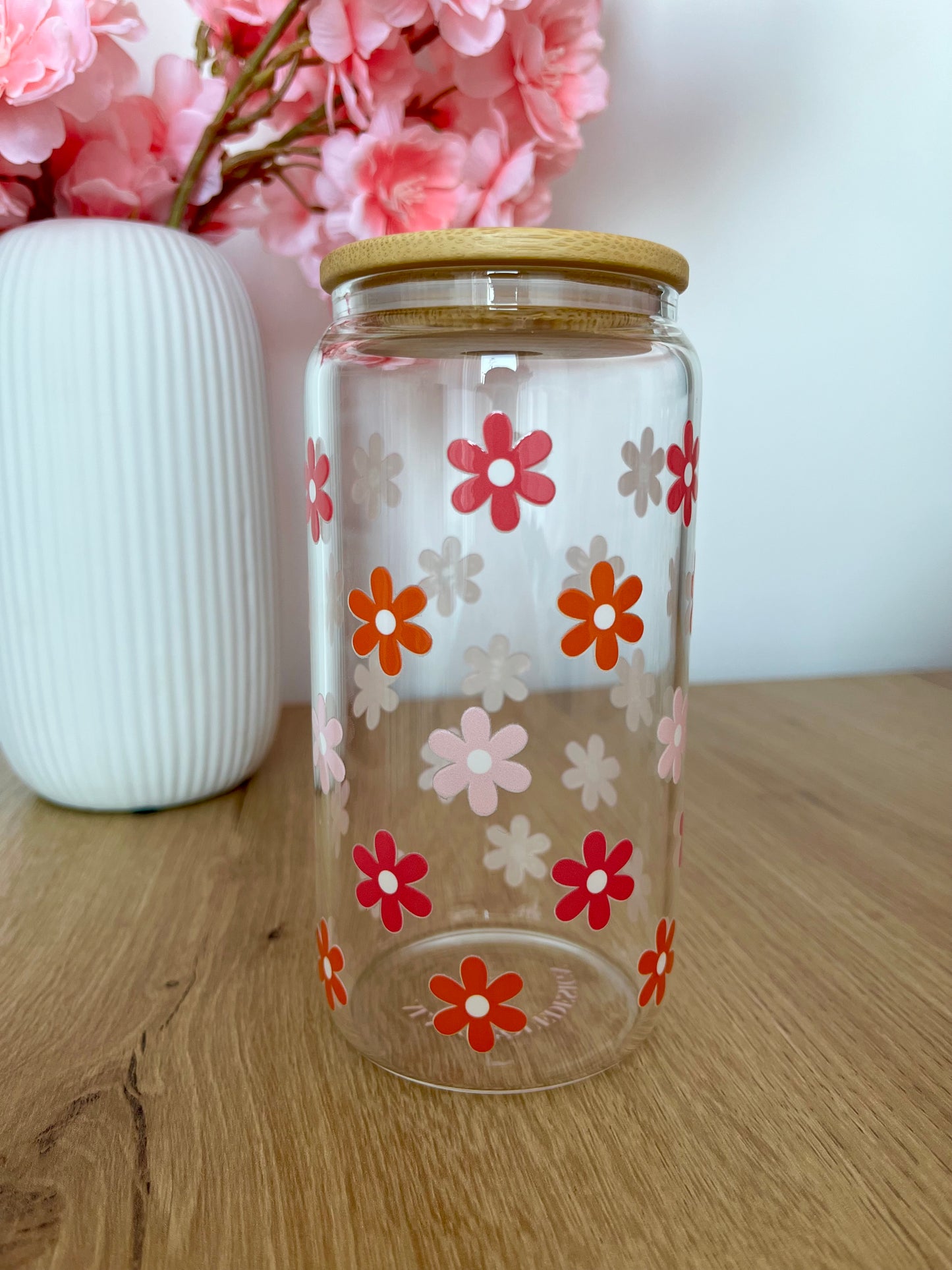 Dernière chance | Verre 16 oz | Fleurs roses et oranges