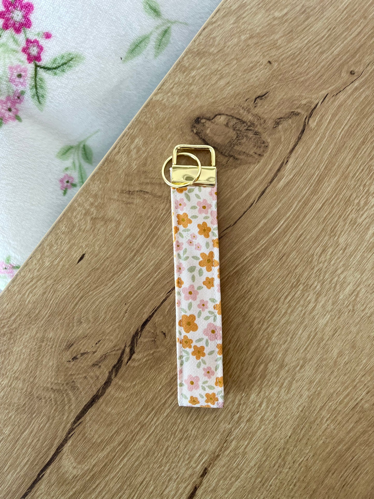 Porte-clés | Bracelet | Fleurs roses et oranges