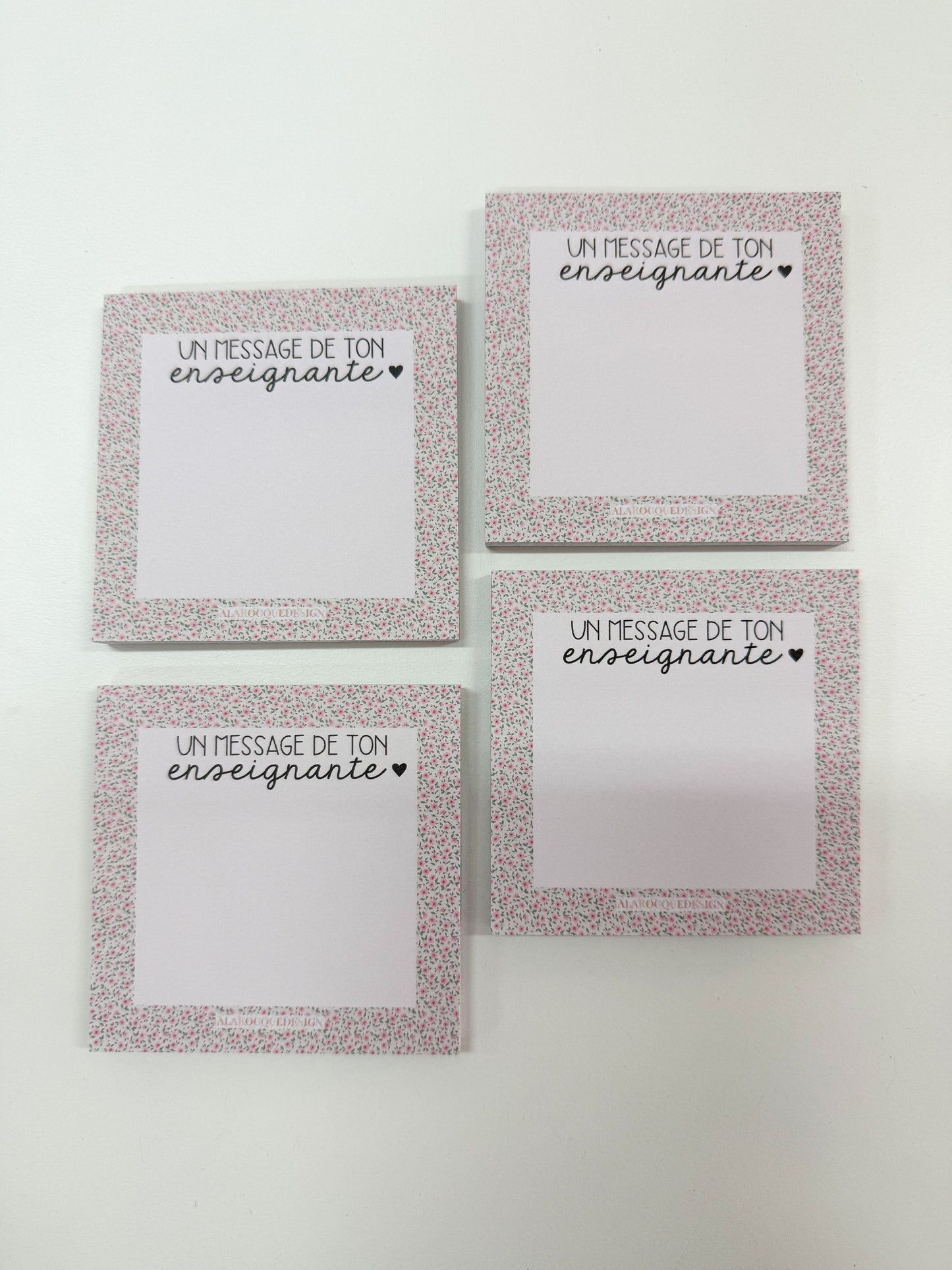 Bloc-notes autocollantes | Un message de ton enseignante | Fleurs roses vintages