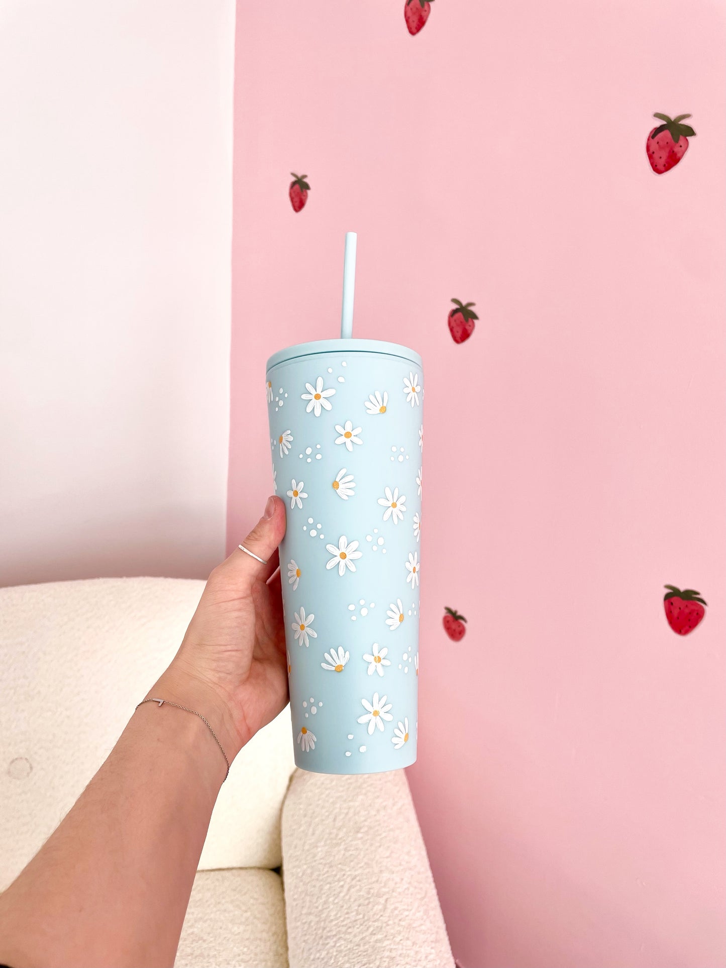 Bouteille en acrylique 24 oz | Bleue | Marguerites ou fleurs pastel