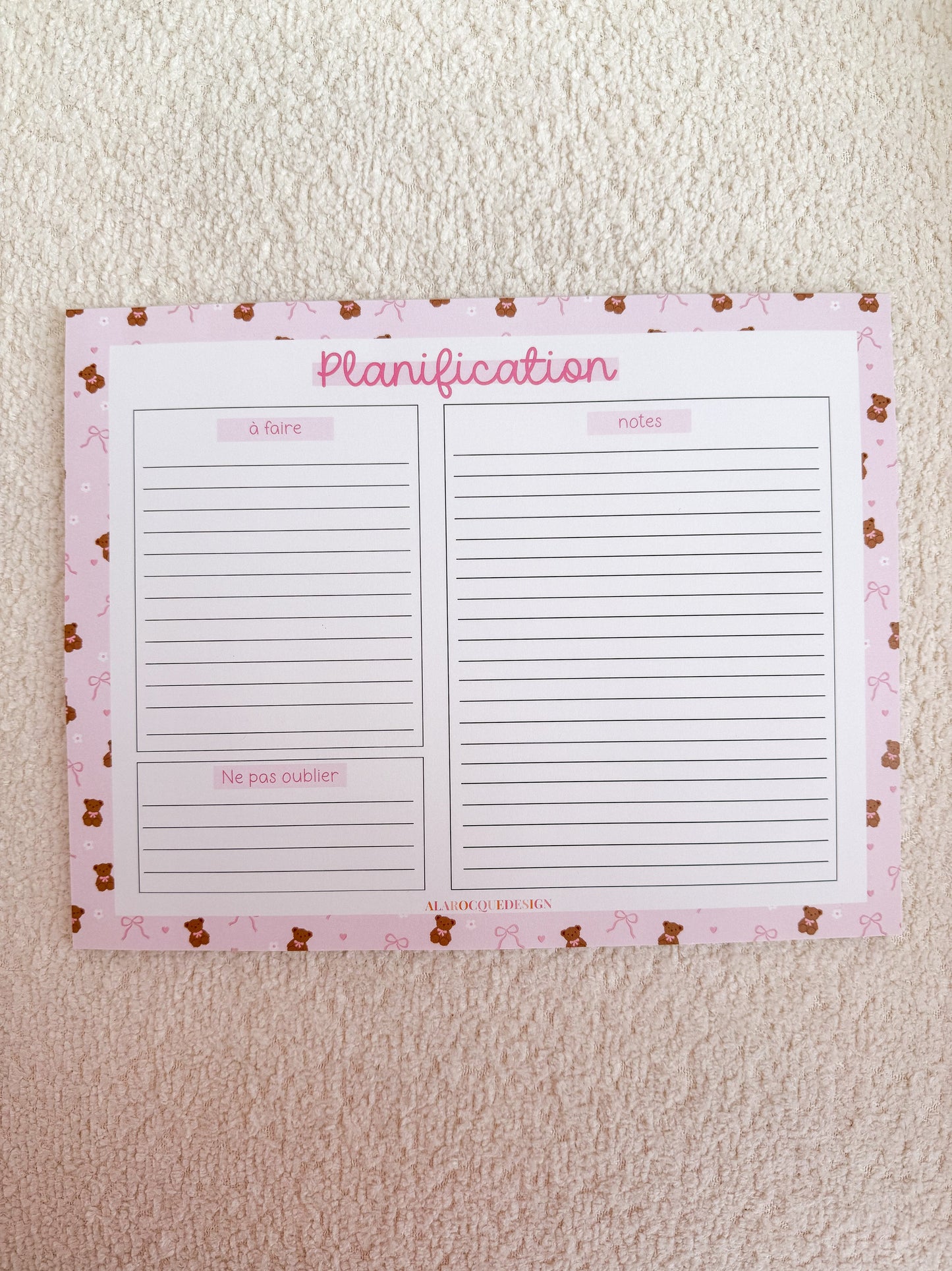 Planificateur | Oursons, boucles et fleurs