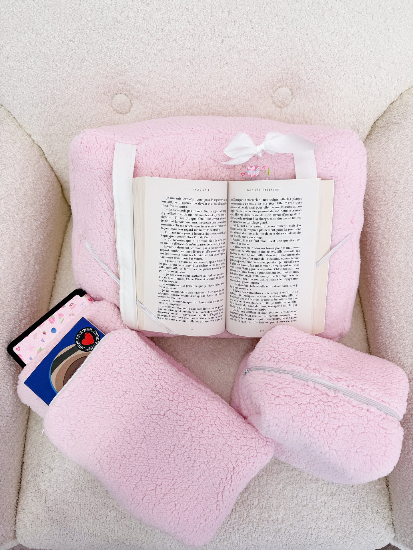 Coussin de lecture | Sherpa rose