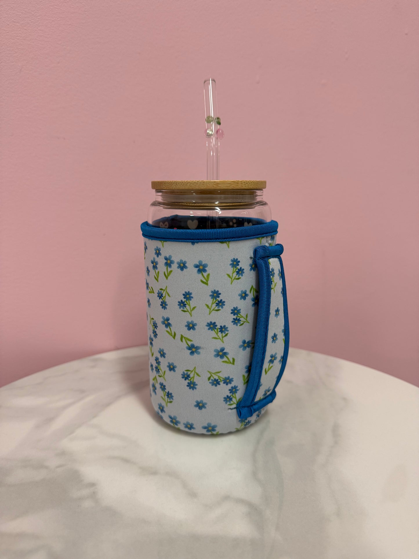 Manchon pour verre 16 oz | Fleurs bleues vintages
