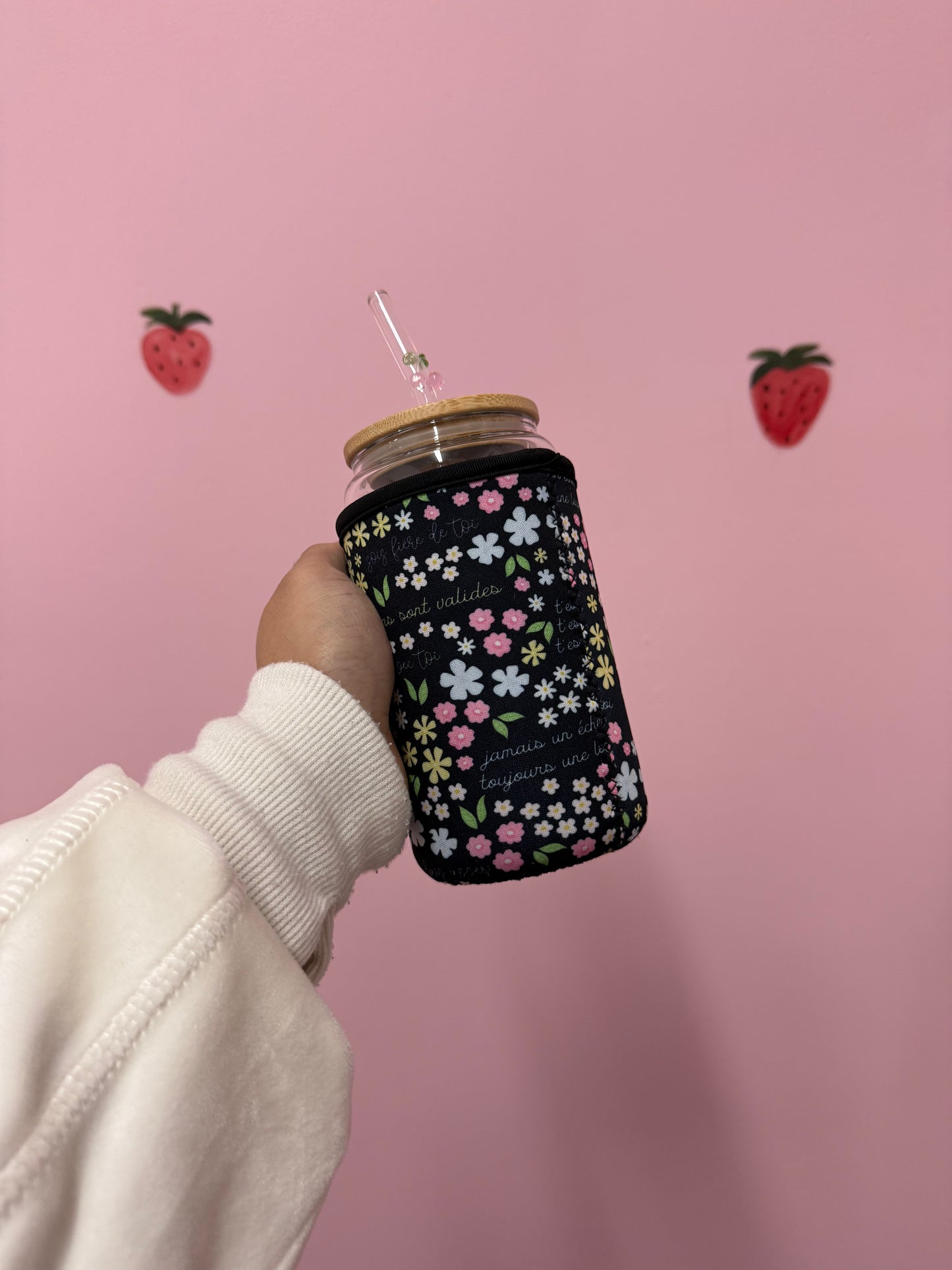 Manchon pour verre 16 oz | Avec poignée | Affirmations positives florales