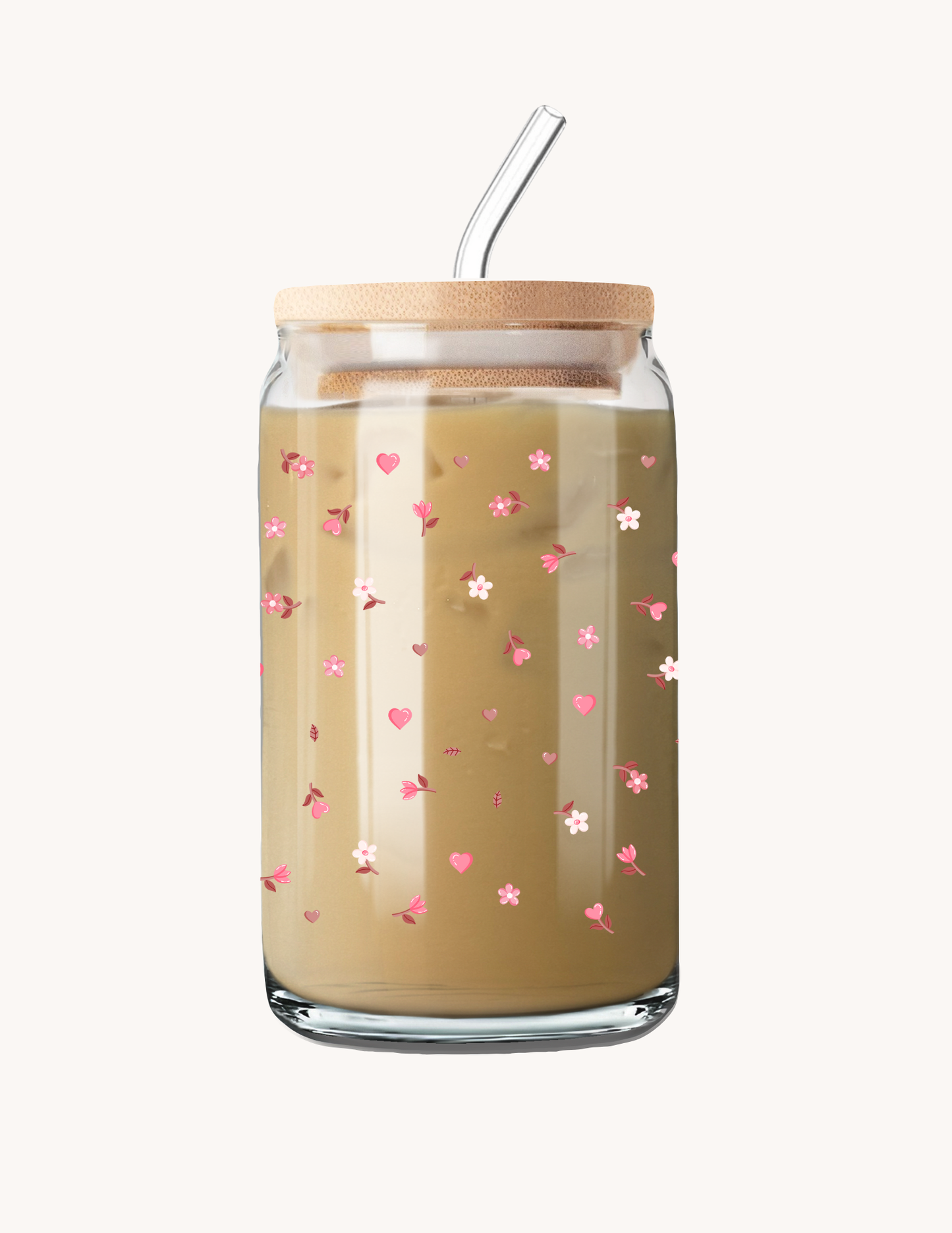 Verre 16 oz | Minis fleurs roses et brunes