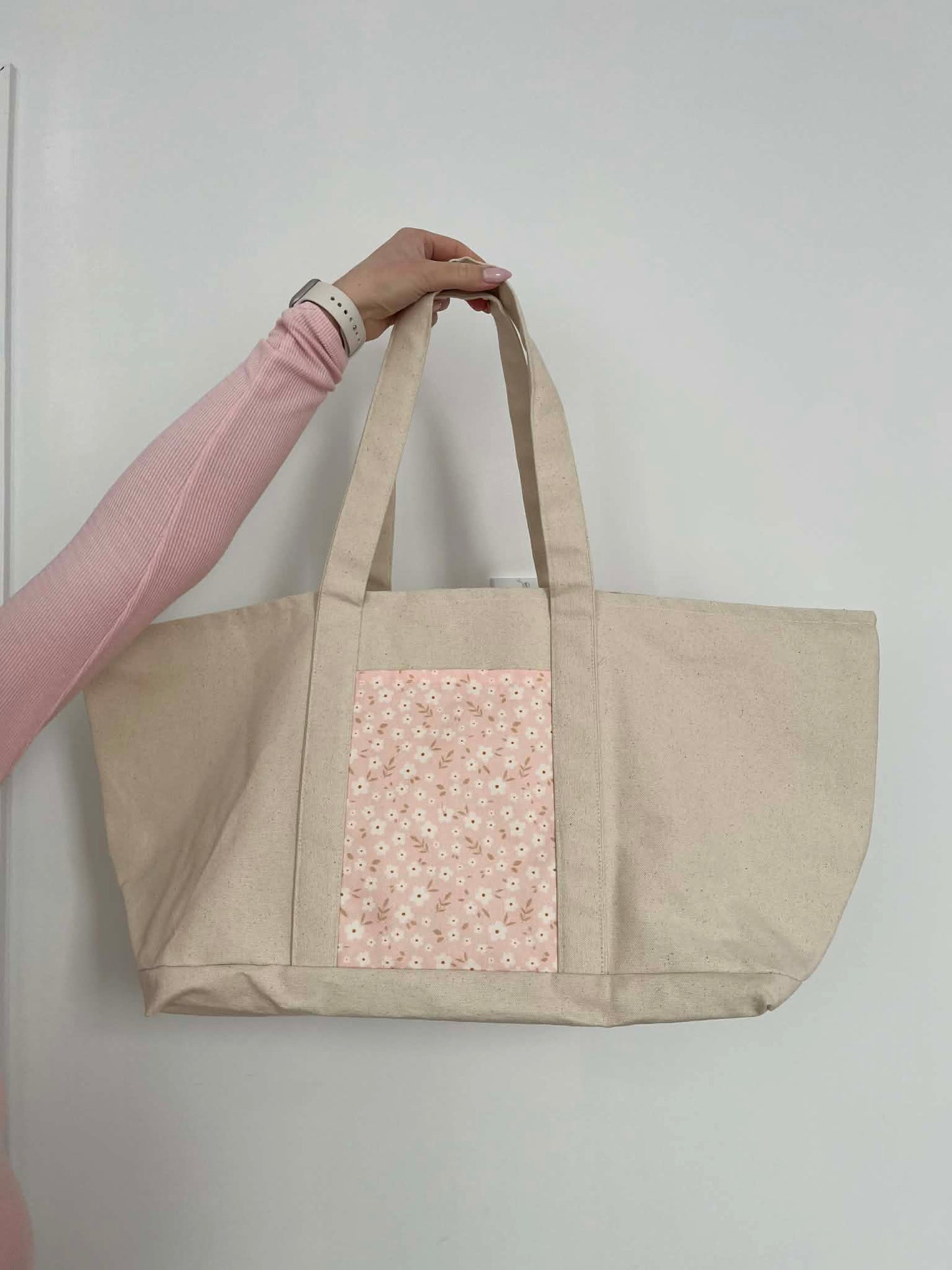Sac | Fourre-tout | Rose et fleurs blanches