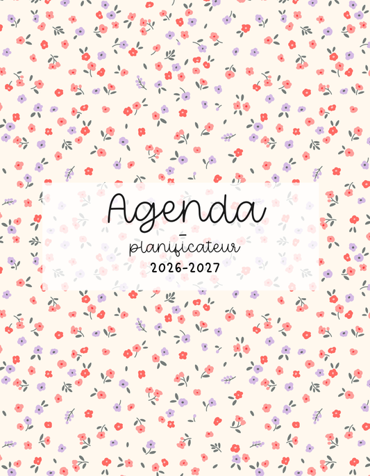 Agenda planificateur | Daté | 2026-2027 | Minis fleurs rouges et mauves