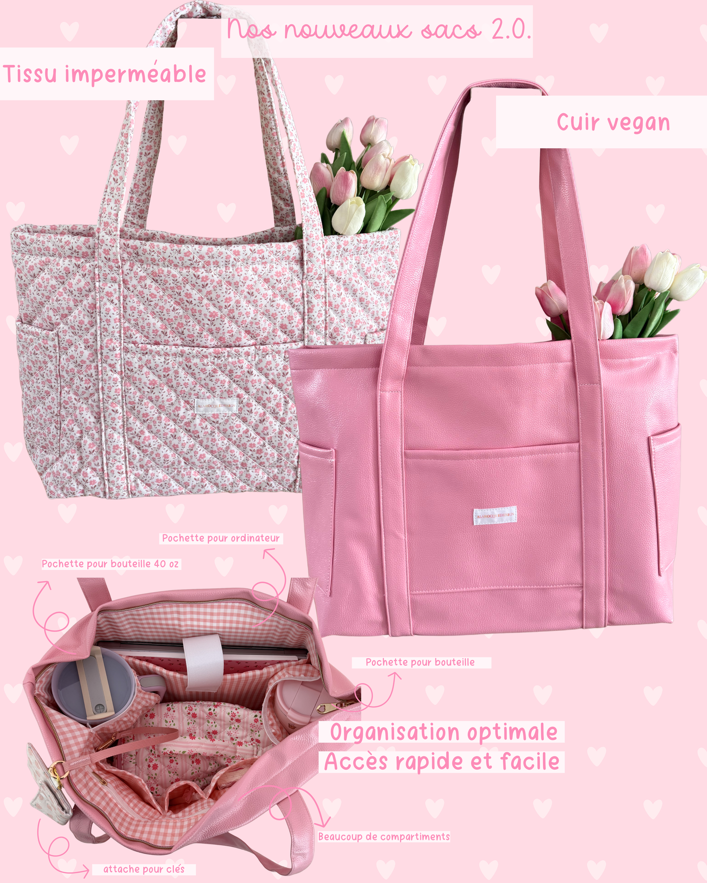 Sac | Tote bag 2.0. | Rose | Cuir Vegan