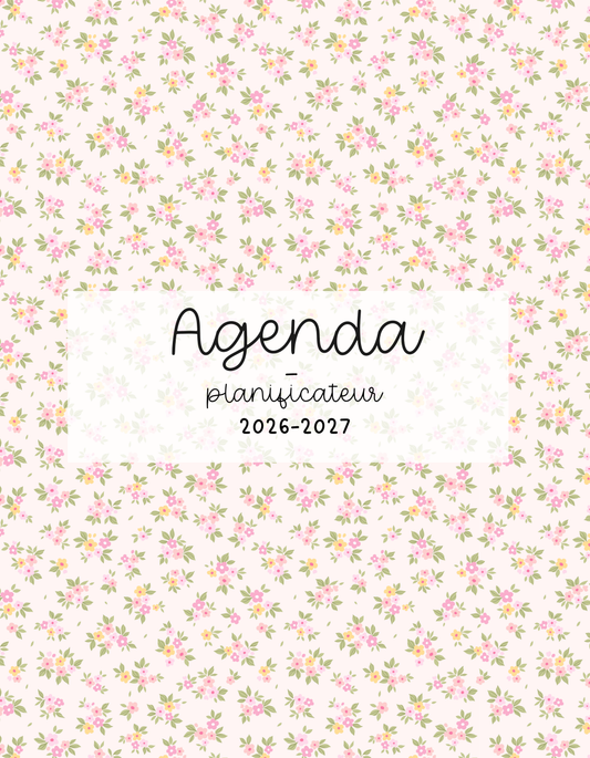 Agenda planificateur | Daté | 2026-2027 | Minis fleurs roses et jaunes