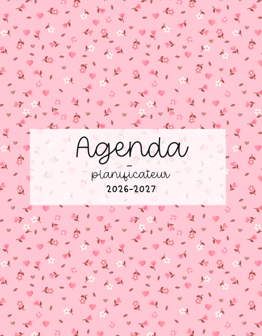 Agenda planificateur | Daté | 2026-2027 | Minis fleurs brunes et roses
