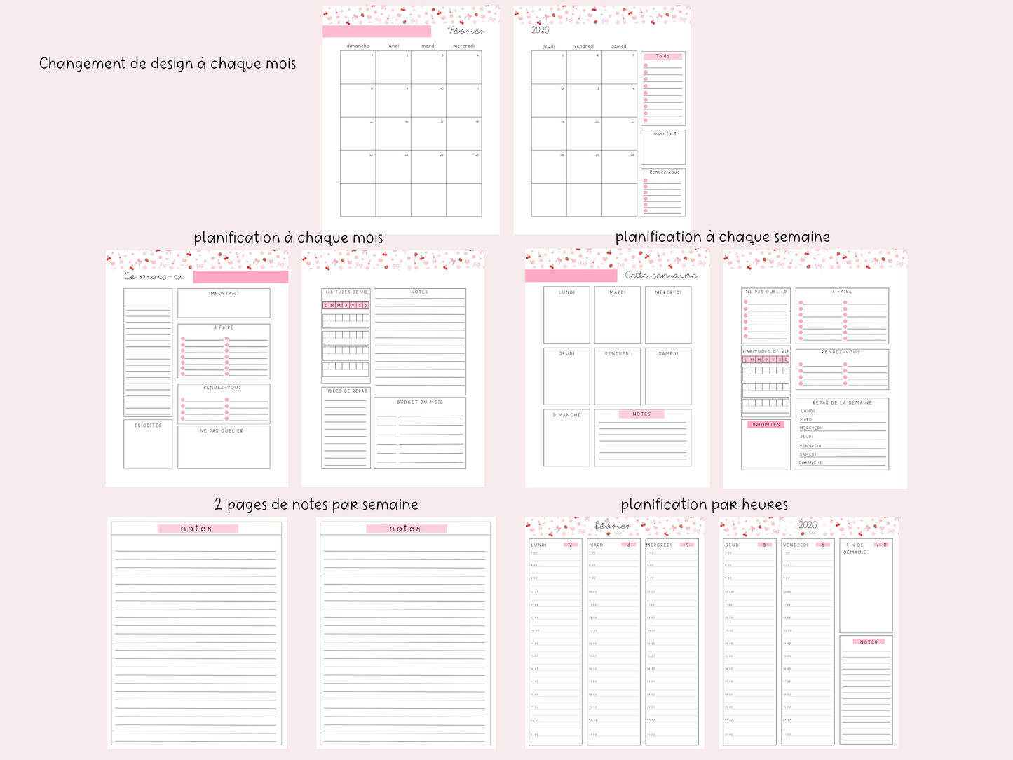 Imparfait | Agenda planificateur | 2025-2026 | Bouquets de fleurs et boucles
