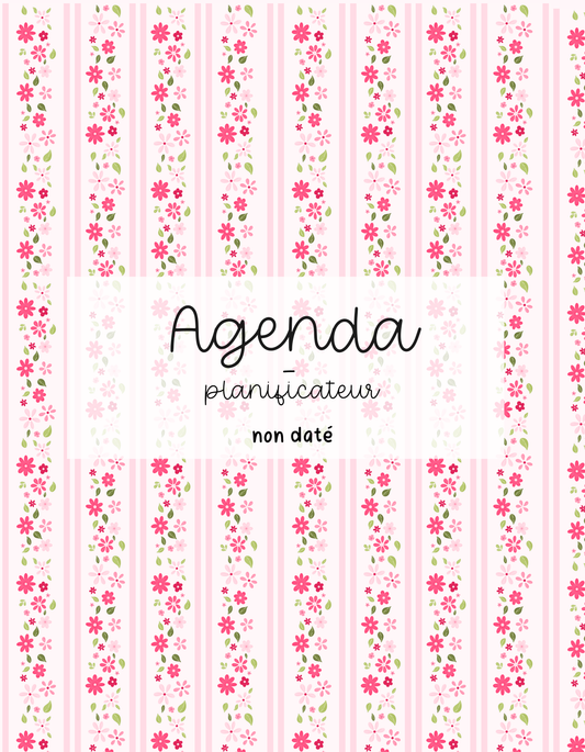 Agenda planificateur | Non-daté | Lignes roses et fleurs
