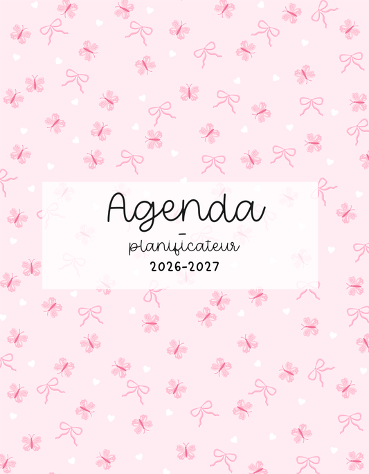 Agenda planificateur | Daté | 2026-2027 | Papillons et boucles