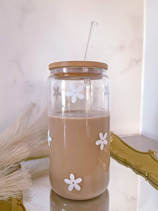 Verre 16 oz | Fleurs blanches