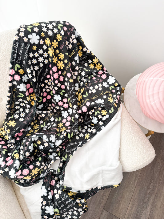Couverture en flanelle | Affirmations positives florales