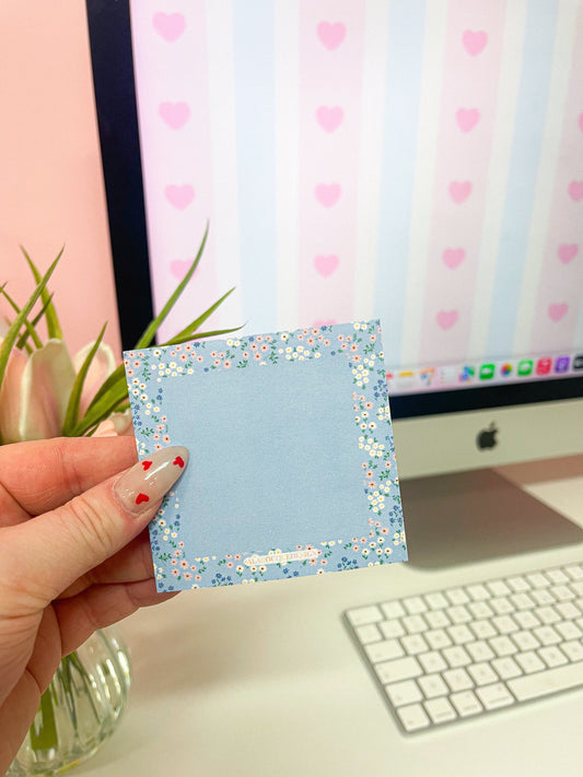 Bloc-notes autocollantes | Fleurs bleues, roses et blanches