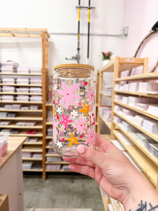 Verre 16 oz | Fleurs orangés/roses