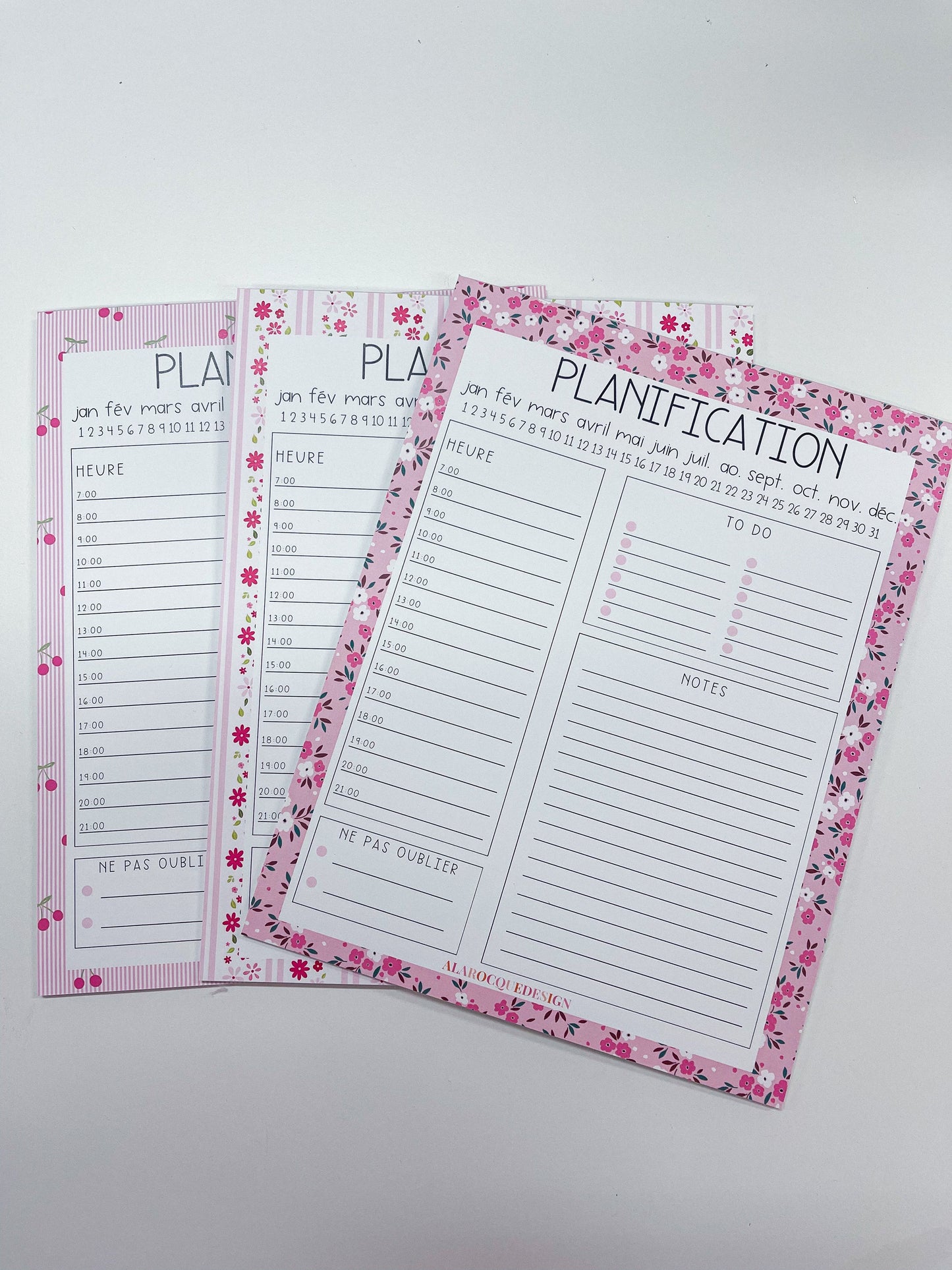 Planificateur journalier | Lignes roses et fleurs