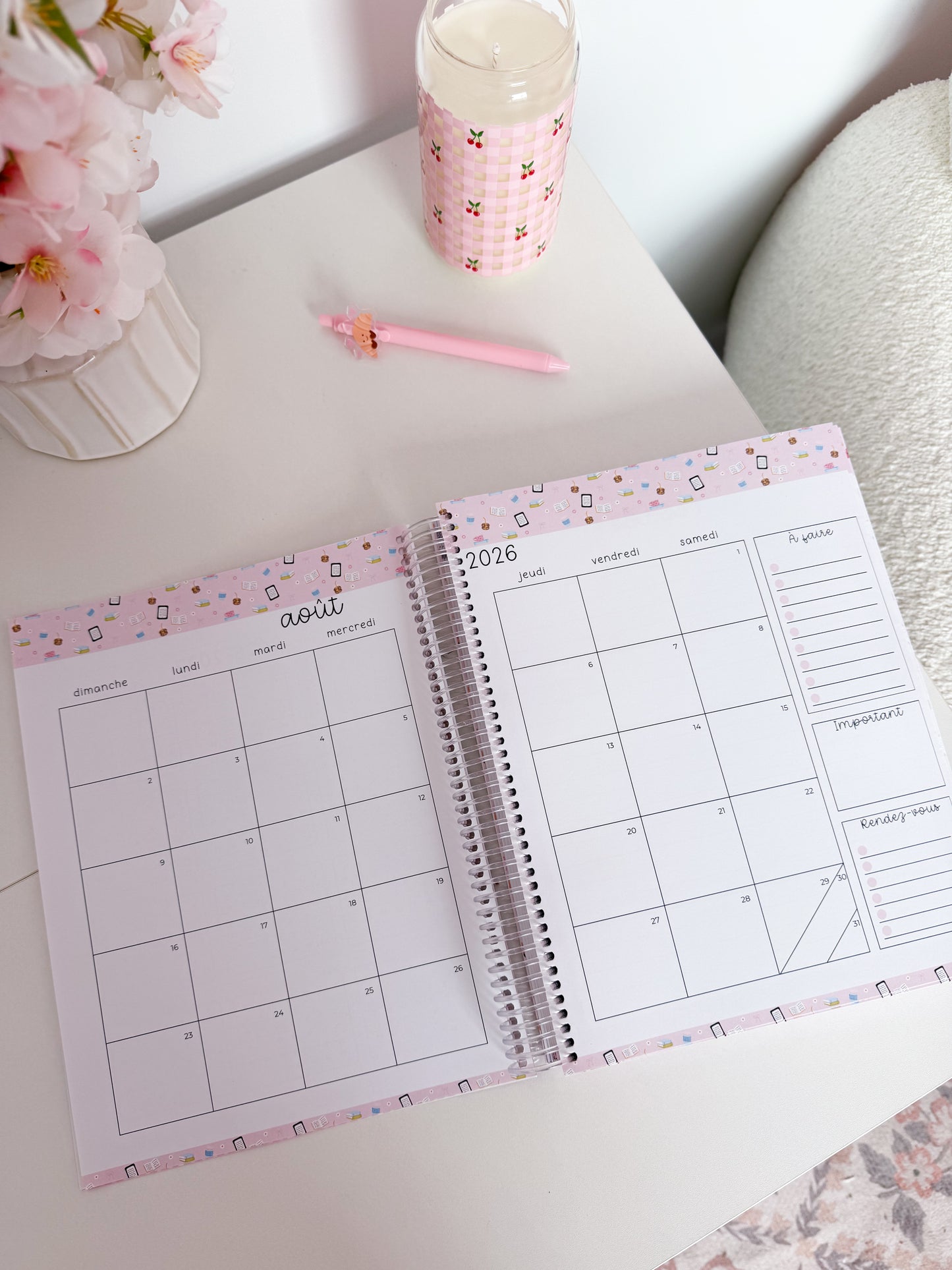 Agenda planificateur | Daté | 2026-2027 | Bouquet de fleurs et boucles