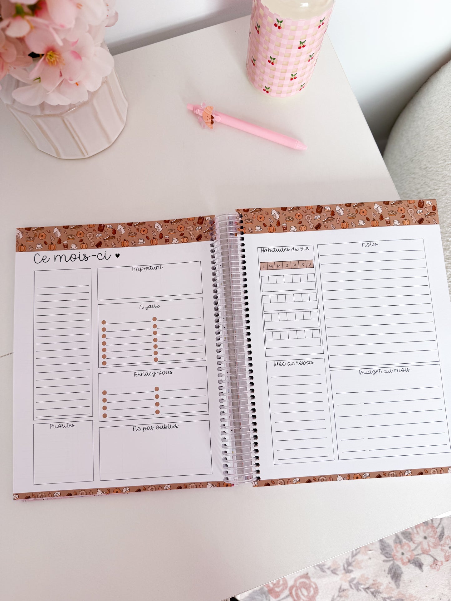 Agenda planificateur | Daté | 2026-2027 | Bouquet de fleurs et boucles