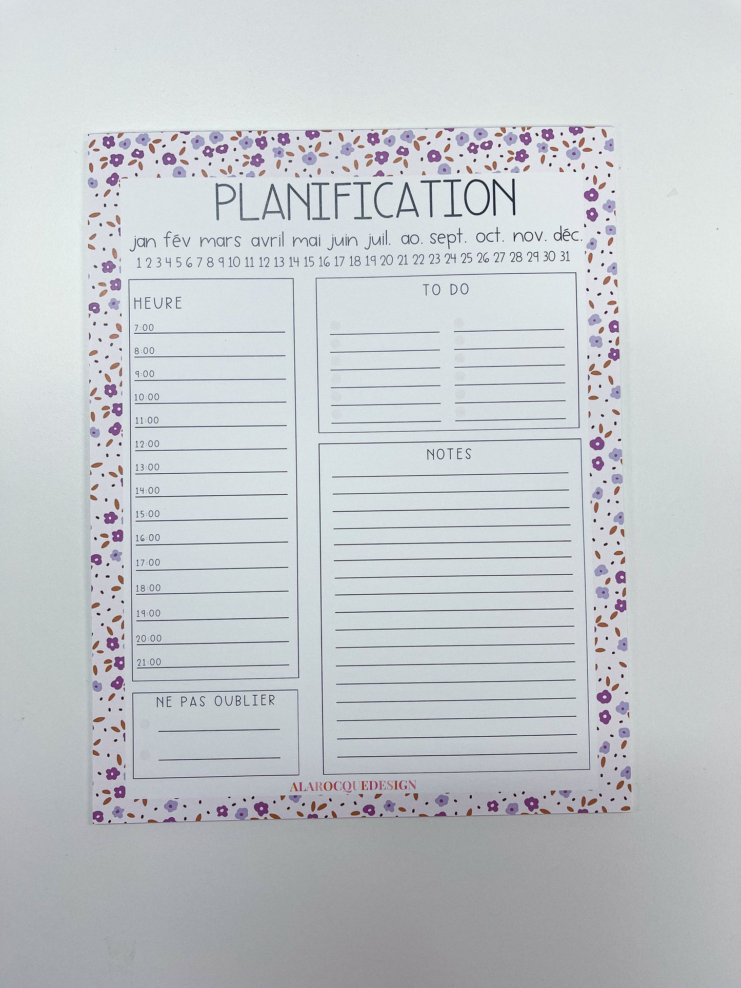 Planificateur journalier | Fleurs mélange de mauves