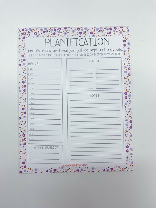 Planificateur journalier | Fleurs mélange de mauves