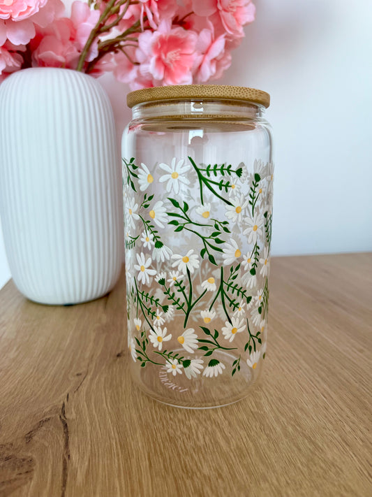 Verre 16 oz | Marguerites et feuilles