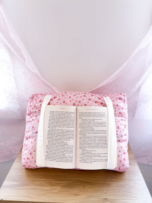 Coussin de lecture | Minis fleurs roses et brunes