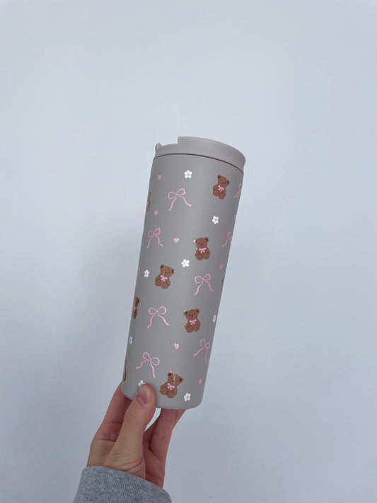 Bouteille isotherme 24 oz | Beige | Oursons, boucles et fleurs