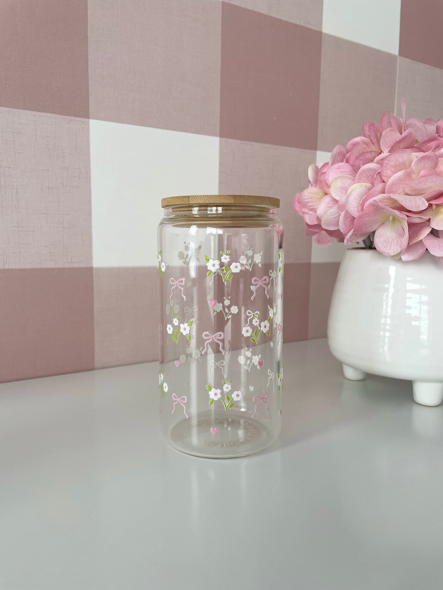 Verre 16 oz | Bouquets de marguerites et coeurs