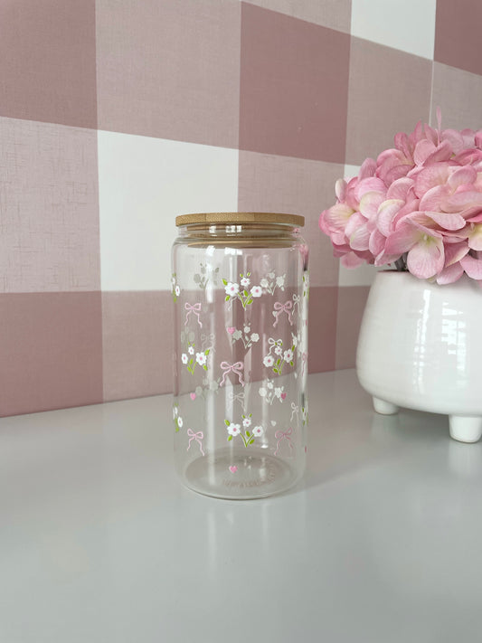 Verre 16 oz | Bouquets de marguerites et coeurs