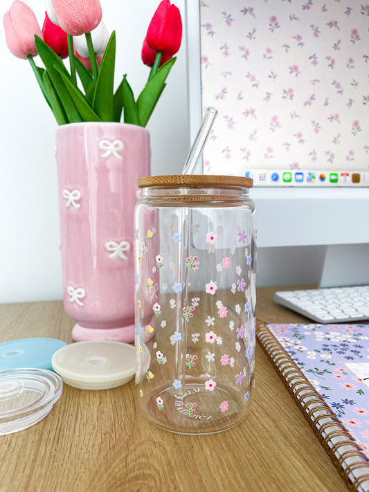 Verre 16 oz | Printemps | Fleurs colorées