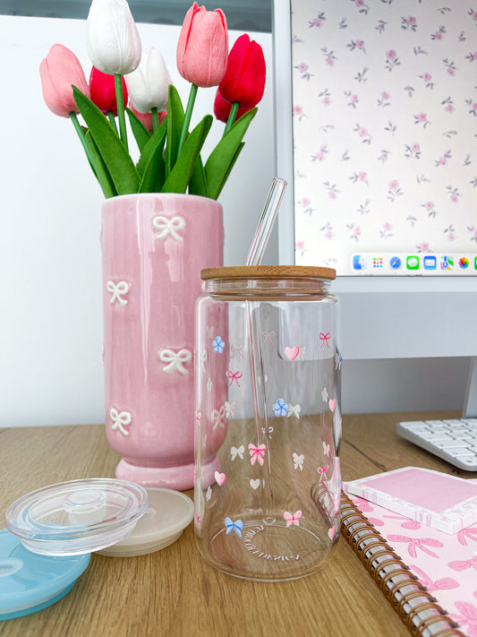 Verre 16 oz | Printemps | Boucles bleues et roses