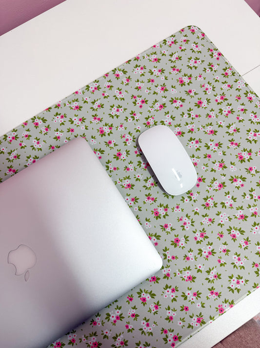 Tapis de bureau | Sauge et fleurs fuchsia