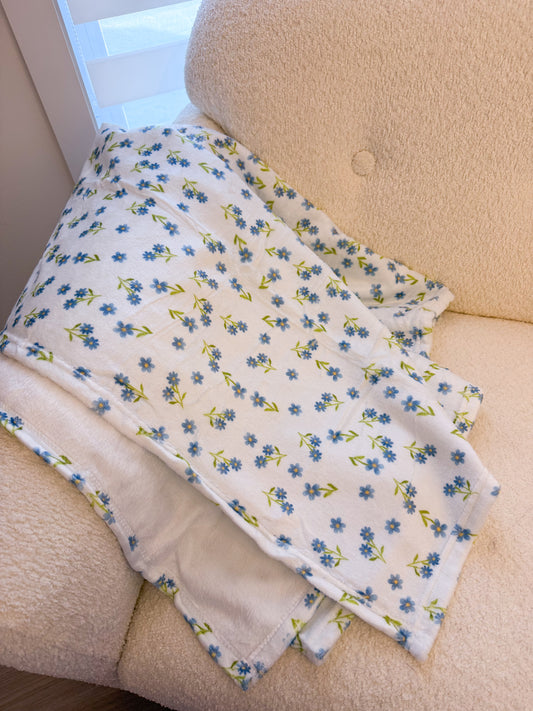 Couverture en flanelle | Fleurs bleues