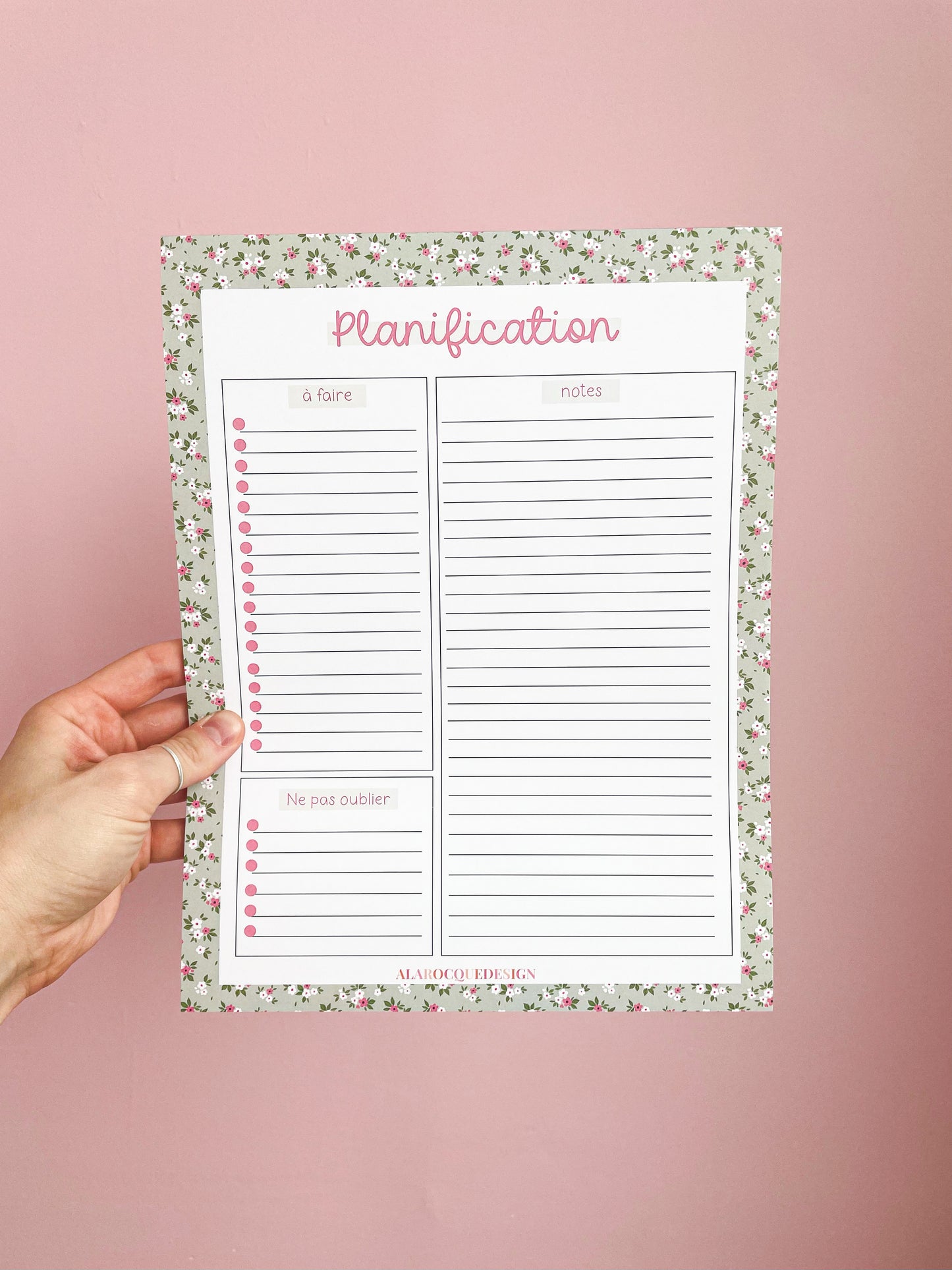 Planificateur | Sauge et fleurs roses