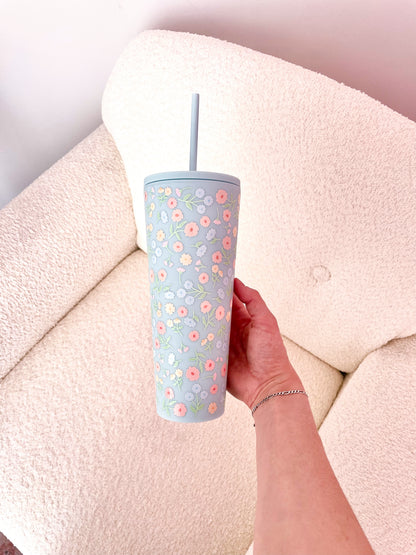 Bouteille en acrylique 24 oz | Bleue | Marguerites ou fleurs pastel