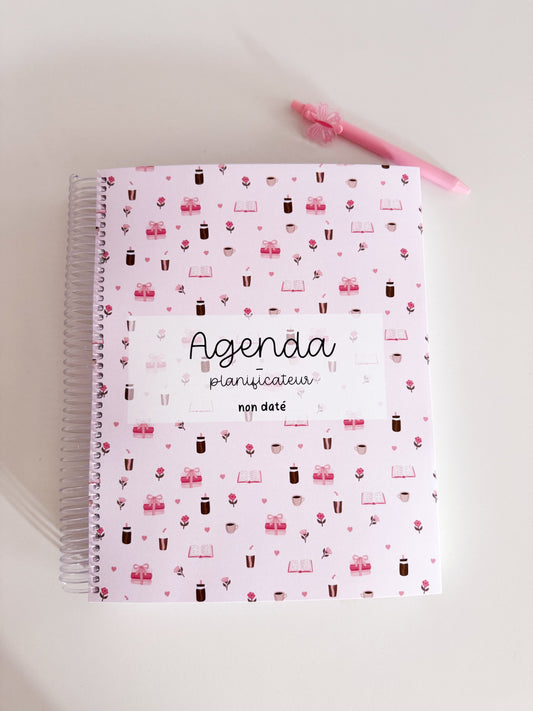 Agenda planificateur | Non-daté | Livres, cafés et roses
