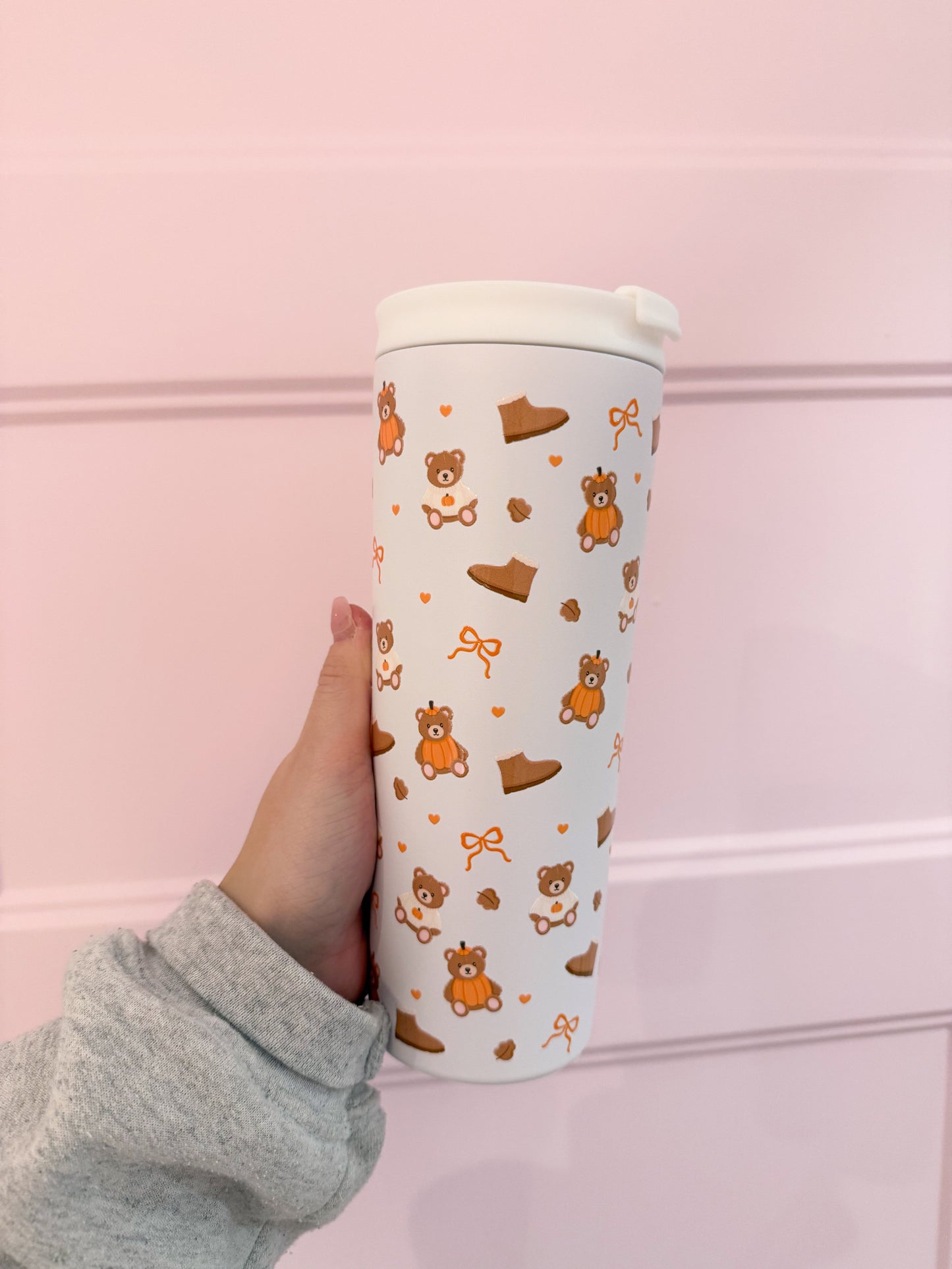 Bouteille isotherme 24 oz | Blanche | Oursons et boucles d'automne