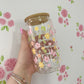 Verre 16 oz | Été | Papillons et fleurs jaunes et roses