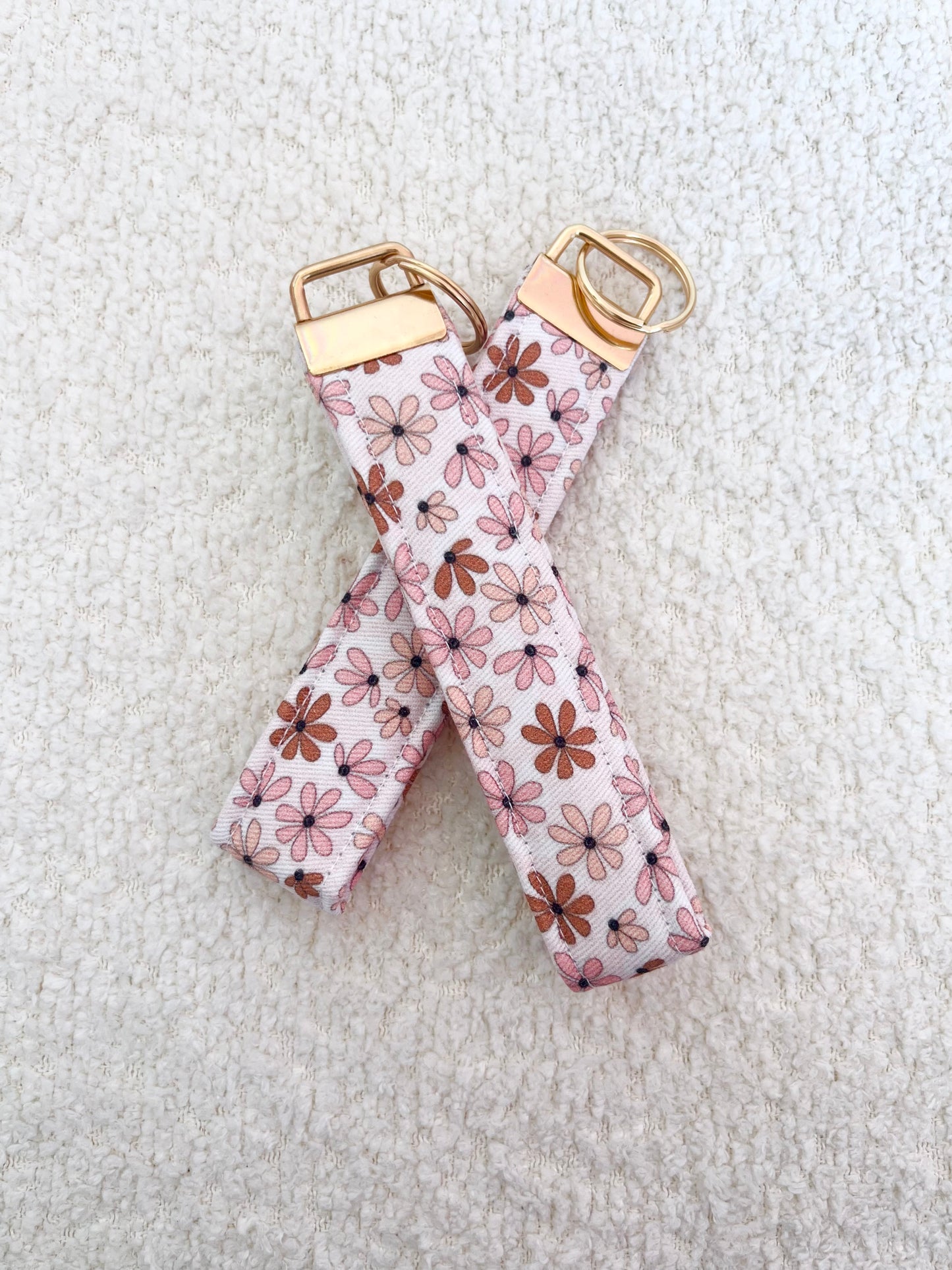 Porte-clés | Bracelet | Fleurs roses et brunes