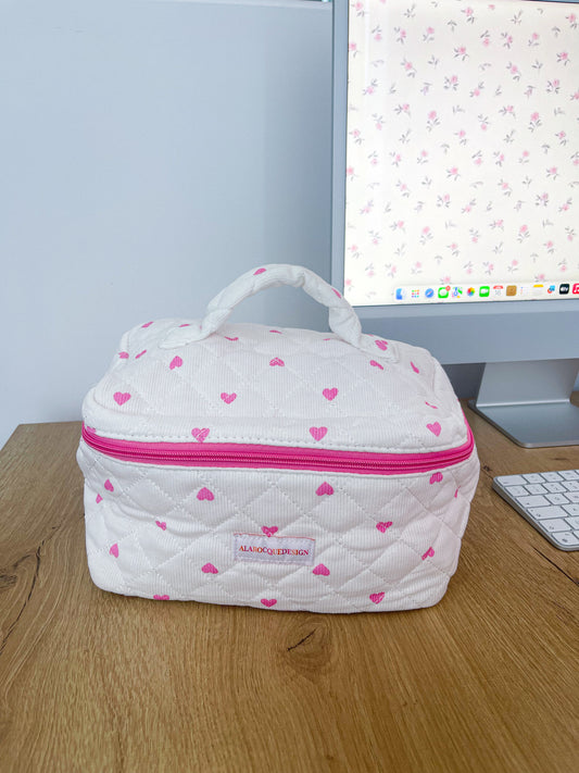 Trousse avec poignée | Corduroy et coeurs roses