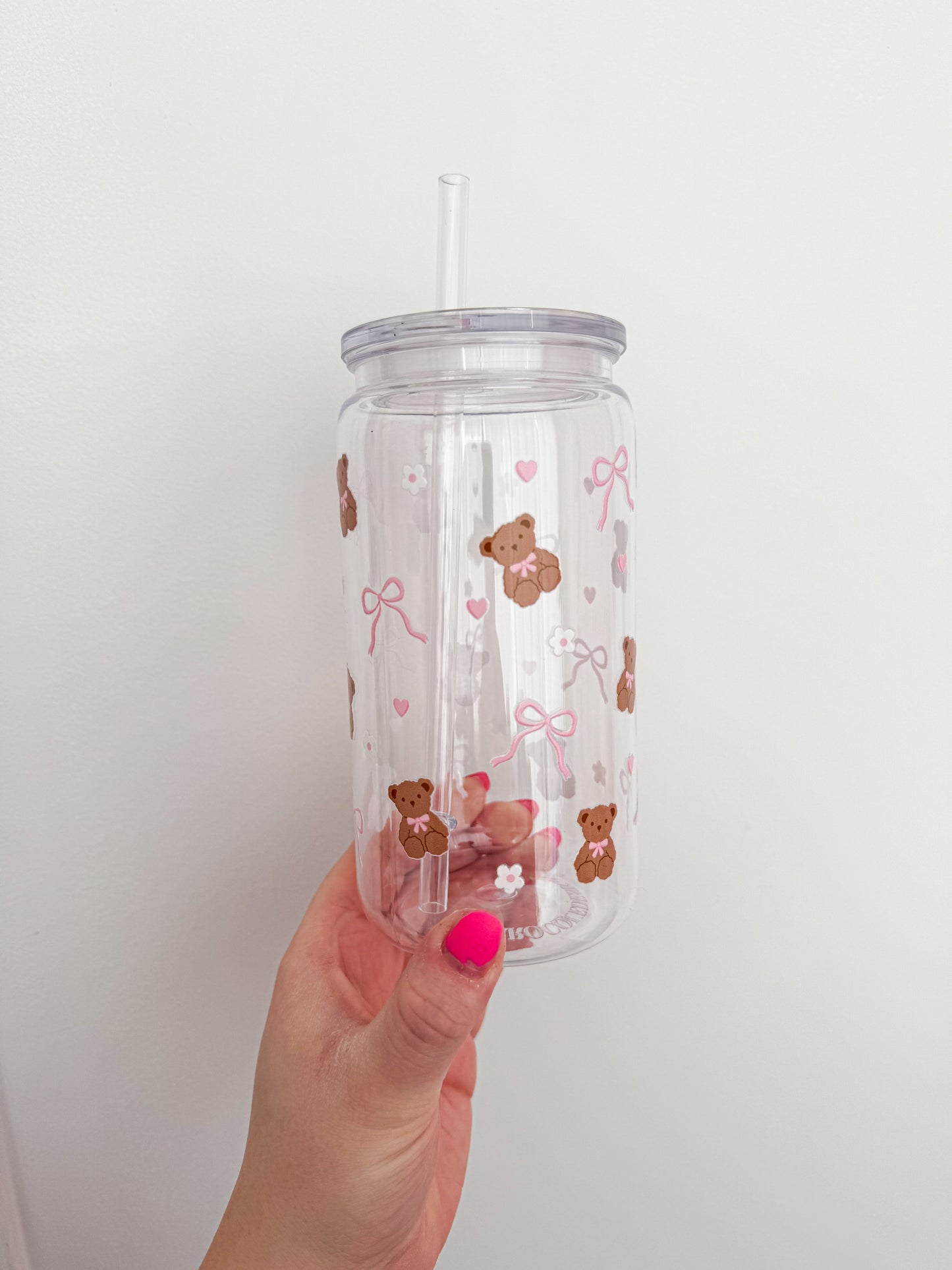 Verre 16 oz | Plastique | Oursons, boucles et fleurs