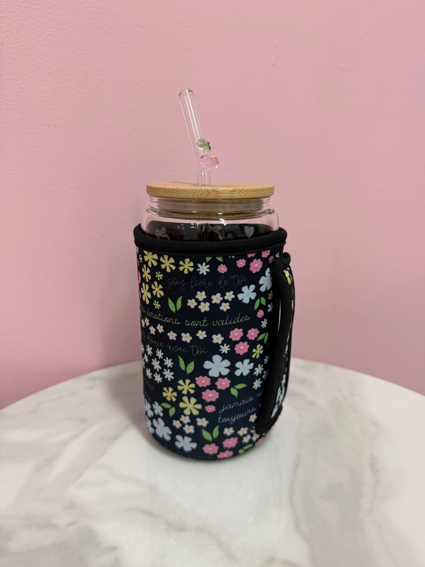 Manchon pour verre 16 oz | Avec poignée  | Affirmations positives florales