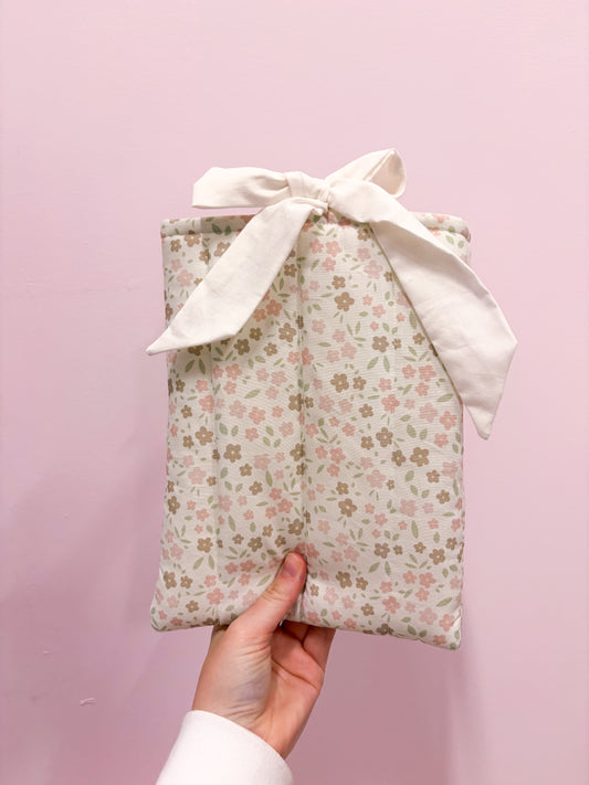 Pochette à livre ou liseuse | Fleurs neutres pâles