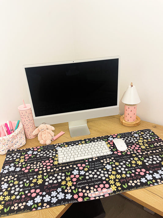 Tapis de bureau | Affirmations positives florales | Noir