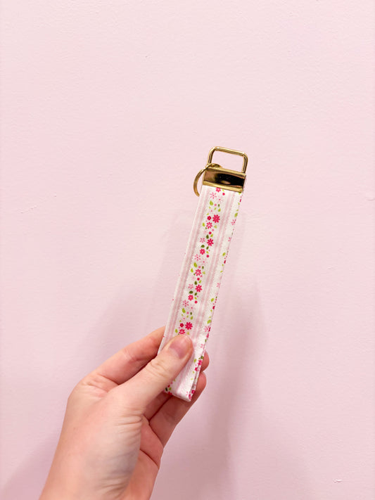 Porte-clés | Bracelet | Lignes roses et fleurs